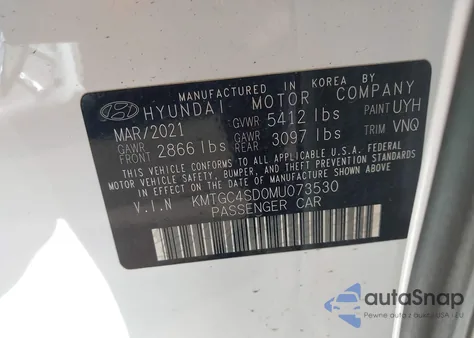 2021 Genesis G80 3.5T Rwd z USA, uszkodzony, nr VIN KMTGC4SD0MU073530